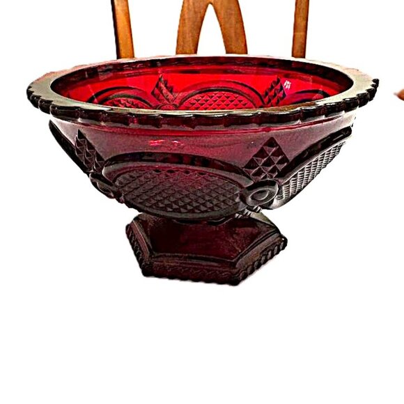 Vintage Avon 1876 Cape Cod CANDY DISH Footed Red Ruby Glass Pedestal Bowl - Picture 1 of 6